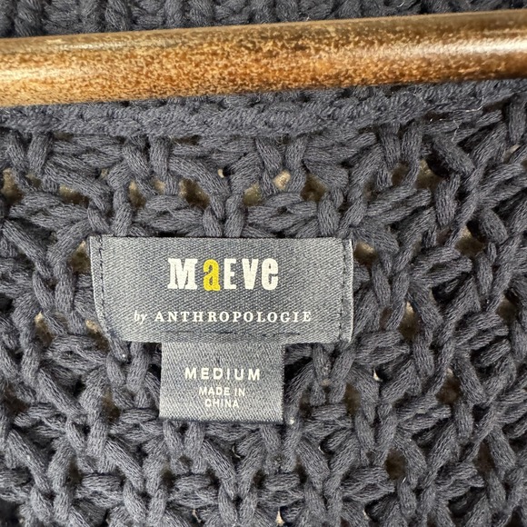 Maeve Sweater Vest Womens Medium Blue Open Knit V Neck Side Button Tunic Chunky - Picture 7 of 13